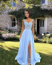 Load image into Gallery viewer, Light Blue Chiffon Prom Dress
