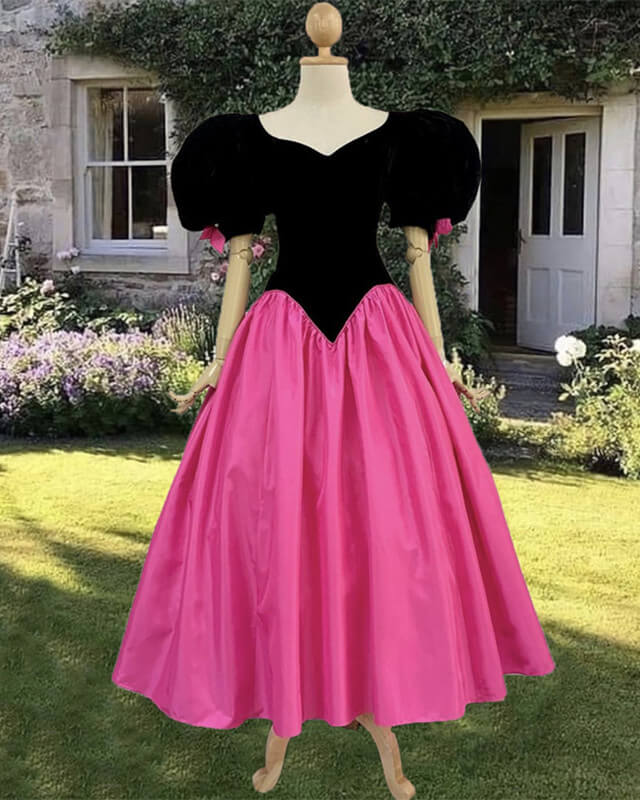 Vintage Velvet Corset Top Puffy Sleeve Dress