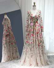 Load image into Gallery viewer, Fairycore Style V-neck Long Sleeve Embroidery Dress
