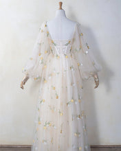 Load image into Gallery viewer, Beige Tulle Ankle Length Cottagecore Dress With Sleeves
