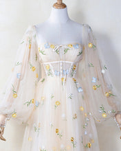 Load image into Gallery viewer, Beige Tulle Ankle Length Cottagecore Dress With Sleeves

