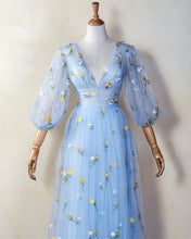 Load image into Gallery viewer, Blue Tea Length Cottagcore Dress
