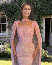 Load image into Gallery viewer, Mermaid Pink Sparkly Dress With Cape
