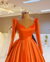 Load image into Gallery viewer, Ball Gown Long Sleeve V-neck Satin Dress
