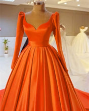 Load image into Gallery viewer, Ball Gown Orange Satin Dress
