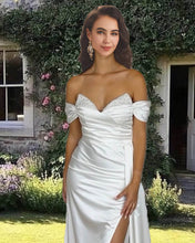 Load image into Gallery viewer, Mermaid White Satin Off Shoulder Gown
