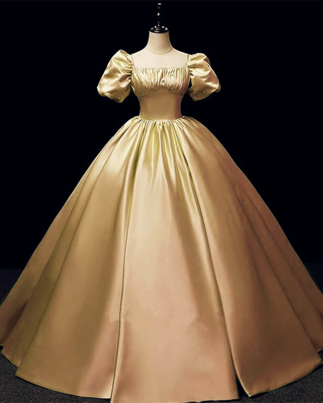 80s Inspired Ball Gown Satin Puffy Sleeve Prom Dress – alinanova