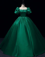 Load image into Gallery viewer, Puffy Sleeve Satin Floor Length Ball Gown Corset Dress
