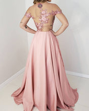 Load image into Gallery viewer, Lace Embroidery Satin Prom Dresses Off Shoulder
