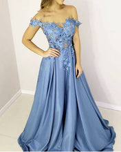 Load image into Gallery viewer, Lace Embroidery Satin Prom Dresses Off Shoulder
