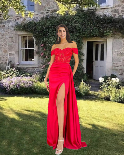 Red Mermaid Corset Prom Dress