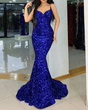 Load image into Gallery viewer, Mermaid Sequin V Neck Spaghetti Strap Dress
