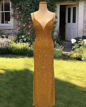 Load image into Gallery viewer, Mermaid Sequined Beaded V-neck Formal Dress
