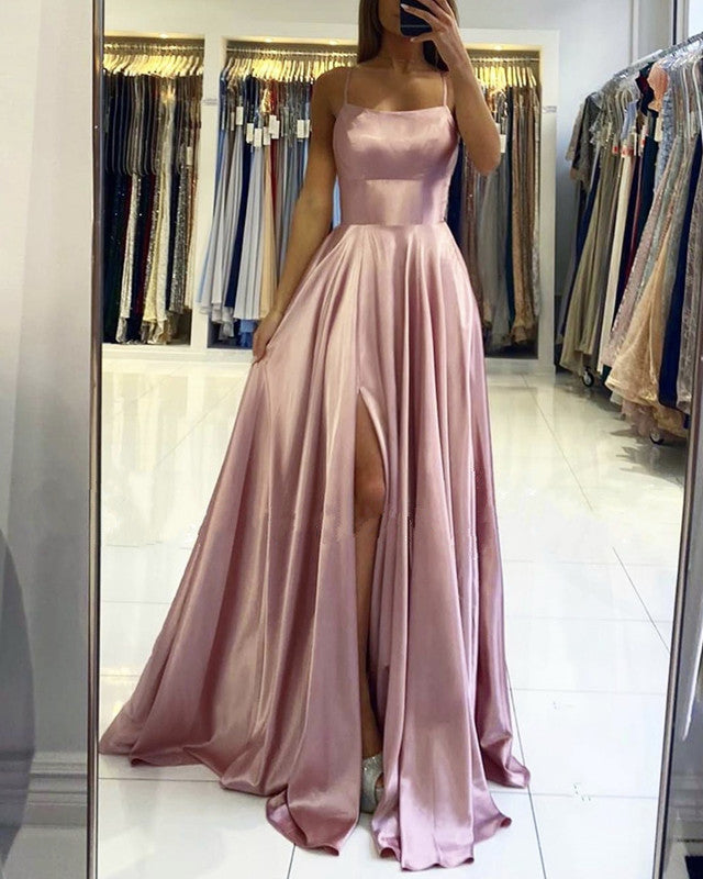 pale pink bridesmaid dress Spaghetti Straps Appliques Mermaid Purple Long Bridesmaid Dress QB3090 US4 / As Pic main image 0