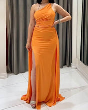 Load image into Gallery viewer, High Split One Shoulder Open Back Dress
