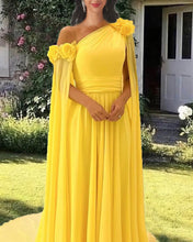 Load image into Gallery viewer, Yellow Chiffon Dress With Cape Sleeve
