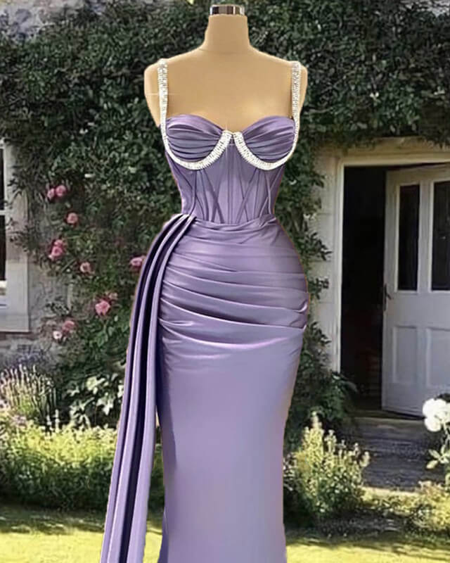 light purple corset dress Mermaid Light Purple Satin Corset Gown