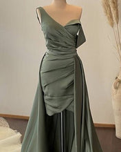Load image into Gallery viewer, Sheath Sage Pleated Satin Formal Dress
