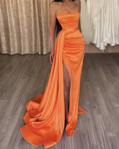 Mermaid Orange Prom Dresses V-neck