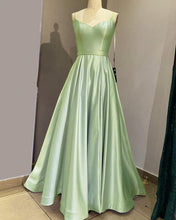 Load image into Gallery viewer, Sage Green Long Satin Dress
