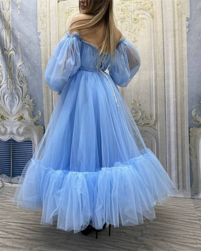 tulle dresses for women Black Strapless Ruffle Tiered Tulle Long Prom Dresses – luladress main image 1