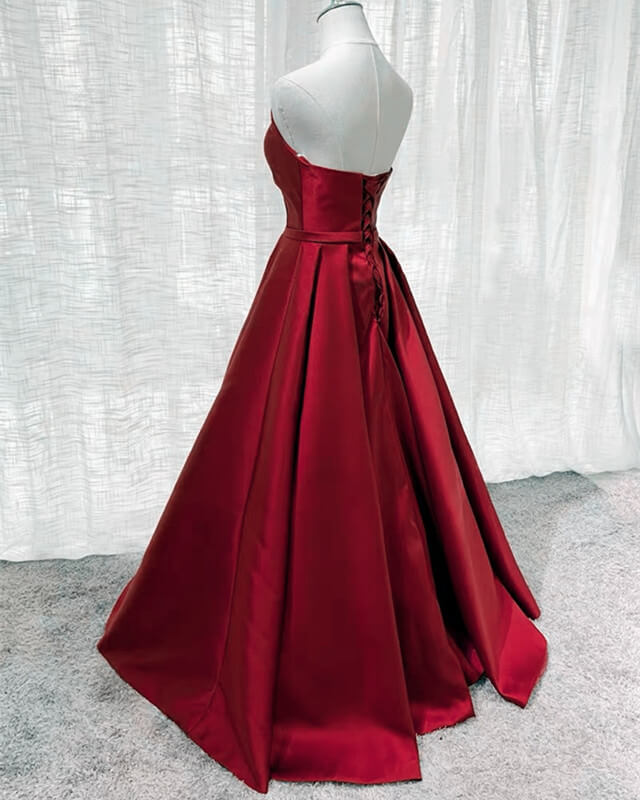 Burgundy Satin V Neck Long Dress Burgundy Satin V Neck Long Dress