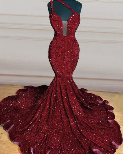 Burgundy Sequin One Shoulder Dress