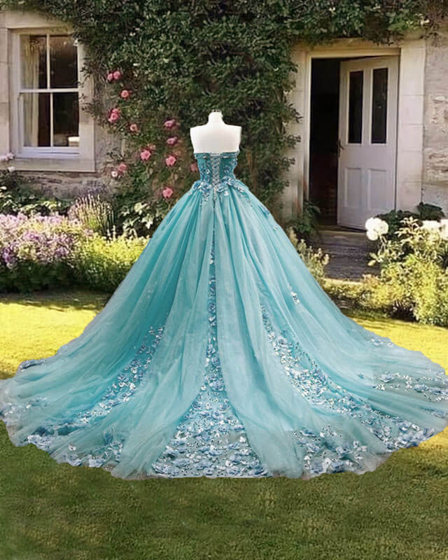 Ball Gown Tulle Strapless 3D Flowers Dress – alinanova