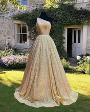 Load image into Gallery viewer, Ball Gown Sparkly One Shoulder Dress
