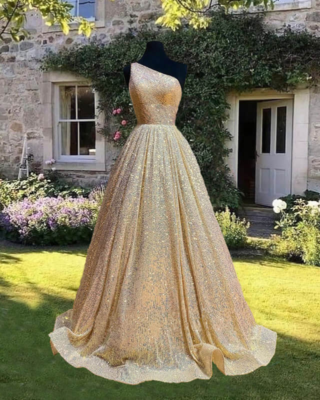 Ball Gown Sparkly One Shoulder Dress