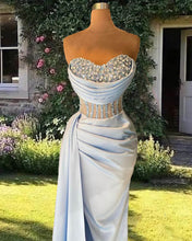 Load image into Gallery viewer, Blue Mermaid Sheer Corset Split Dress
