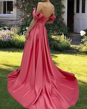 Load image into Gallery viewer, Candy Pink Satin Prom Dresses Off The Shoulder
