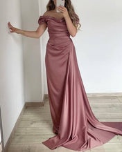 Load image into Gallery viewer, Mermaid Cowl Neck Off Shoulder Satin Dress
