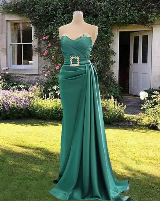 Mermaid Green Satin Prom Dress