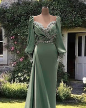 Load image into Gallery viewer, Mermaid Long Sleeve Satin Formal Gown
