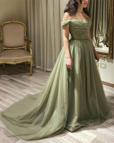 Sage Green Tulle Ball Gown