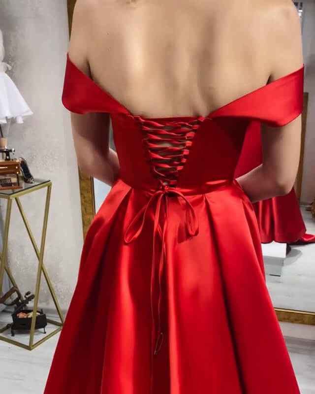Long Red Satin Corset Back Dress – alinanova