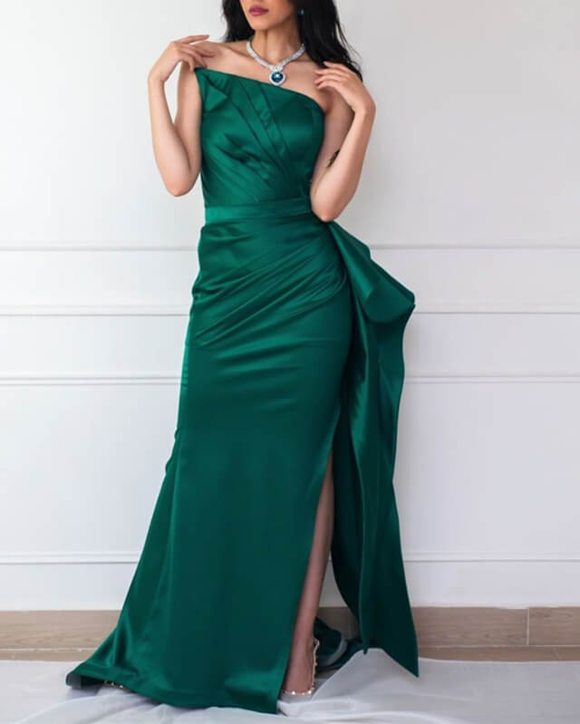 Green Satin Strapless Dress