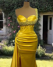 Load image into Gallery viewer, Mermaid Yellow Pearl Strap Dress
