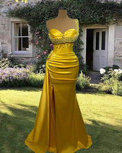 Load image into Gallery viewer, Mermaid Yellow Pearl Strap Dress
