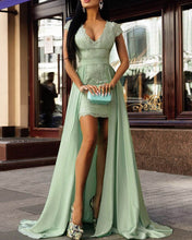 Load image into Gallery viewer, Short Lace Sheath V-neck Dress With Chiffon Skirt
