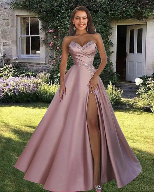 Light Pink Satin Prom Dress