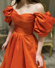 Load image into Gallery viewer, Off Shoulder Ruched Satin Ball Gown
