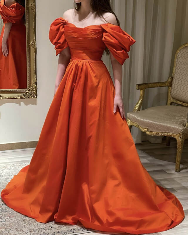 Orange Satin Ball Gown