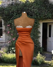 Load image into Gallery viewer, Mermaid Beaded Sweetheart Slit Satin Dress
