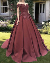 Load image into Gallery viewer, Ball Gown Satin Off The Shoulder Embroidery Dress
