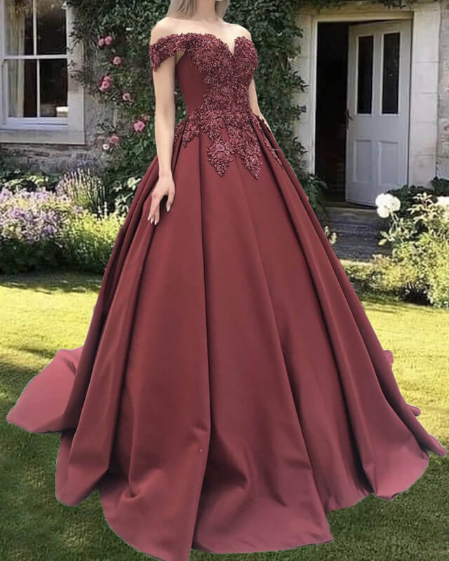 Ball Gown Satin Off The Shoulder Embroidery Dress