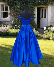 Load image into Gallery viewer, V Neck Off The Shoulder Satin Prom Dresses
