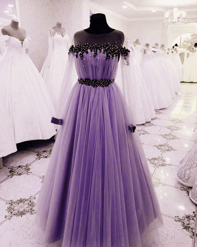 Sheer Long Sleeves Tulle Dresses Appliques Beaded Sheer Long Sleeves Tulle Dresses Appliques Beaded