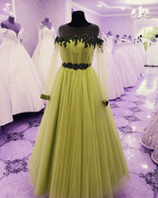 Load image into Gallery viewer, Sage Green Prom Dresses Long Sleeves

